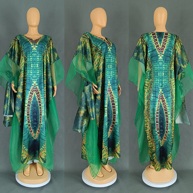 Women's Ethnic Style Retro Long Gown Mesh Dresses