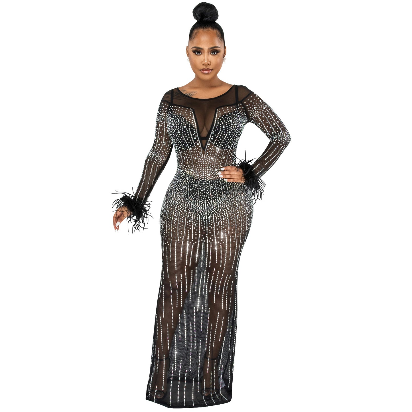 Women's Fashion Nightclub Party Hot Drilling Mesh Dresses
