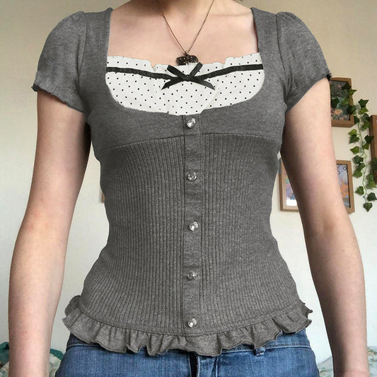 Women's Two-piece Vintage Woolen Square Collar Sleeve Shorts