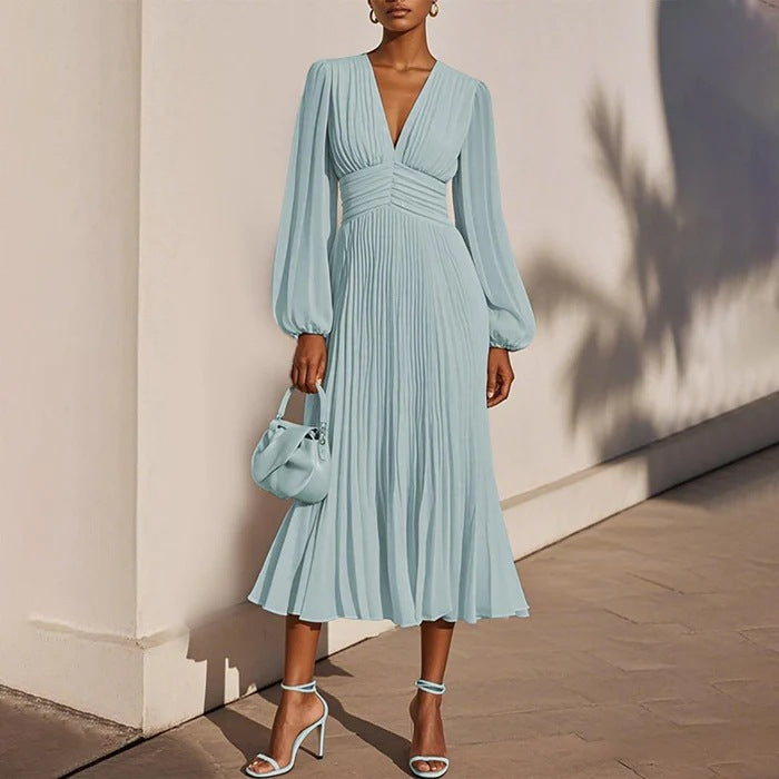 Women's Dress Sexy Pleated Long Sleeve Chiffon Dresses