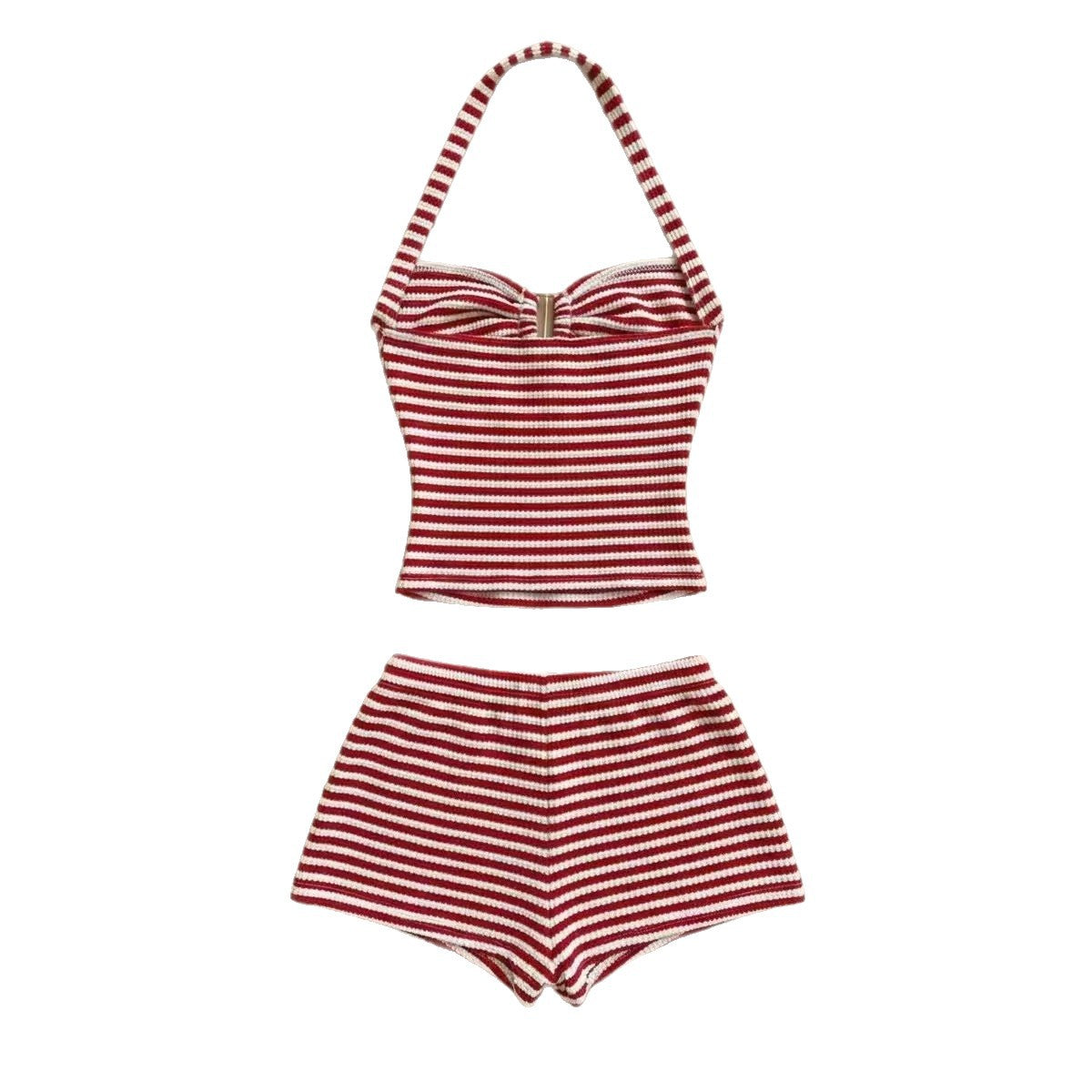 Women's Summer Vacation Striped Knitted Textured Fashion Casual Suit