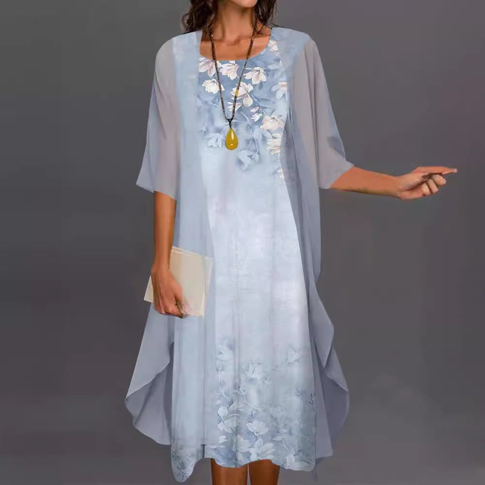 Summer Printed Long Sleeve Loose Two-piece Dress