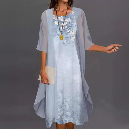 Summer Printed Long Sleeve Loose Two-piece Dress