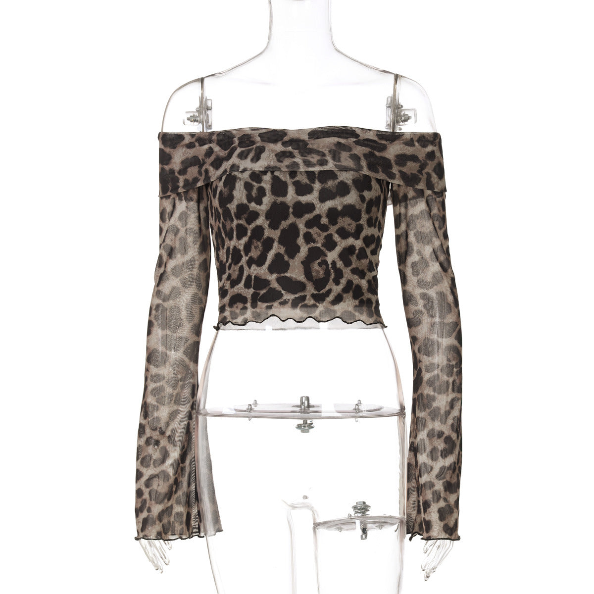 Women's Sexy Long Sleeves Cropped Leopard Print Blouses