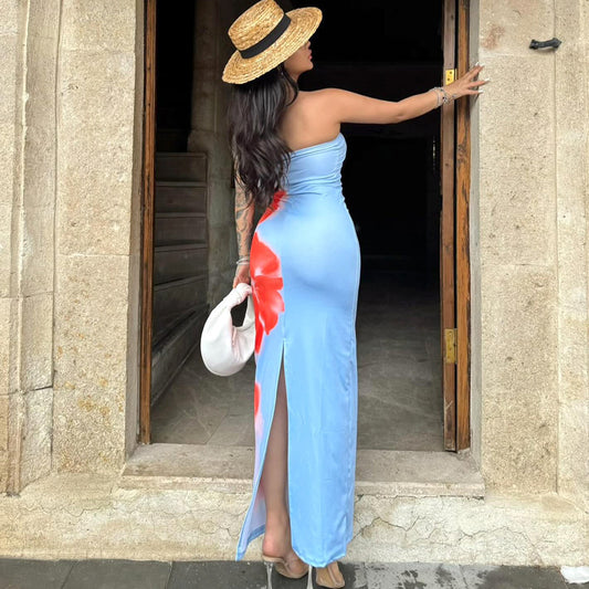 Women's Flower Print Slim Fit High Waist Dresses