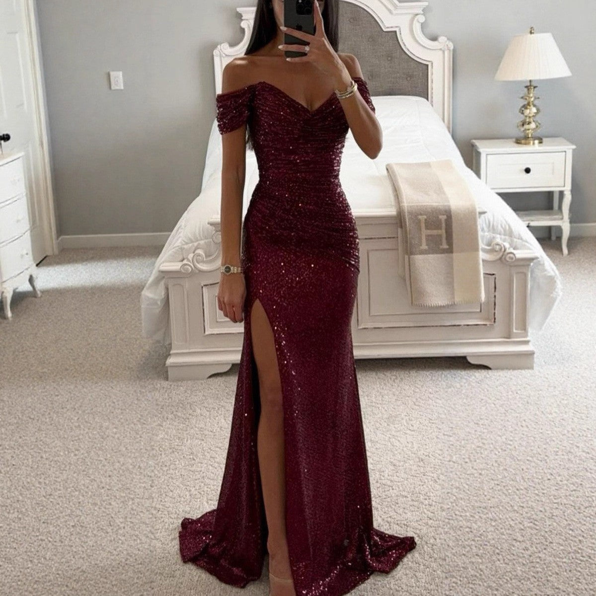 Women's Party Sequins Split Dress Casual Fashion Dresses