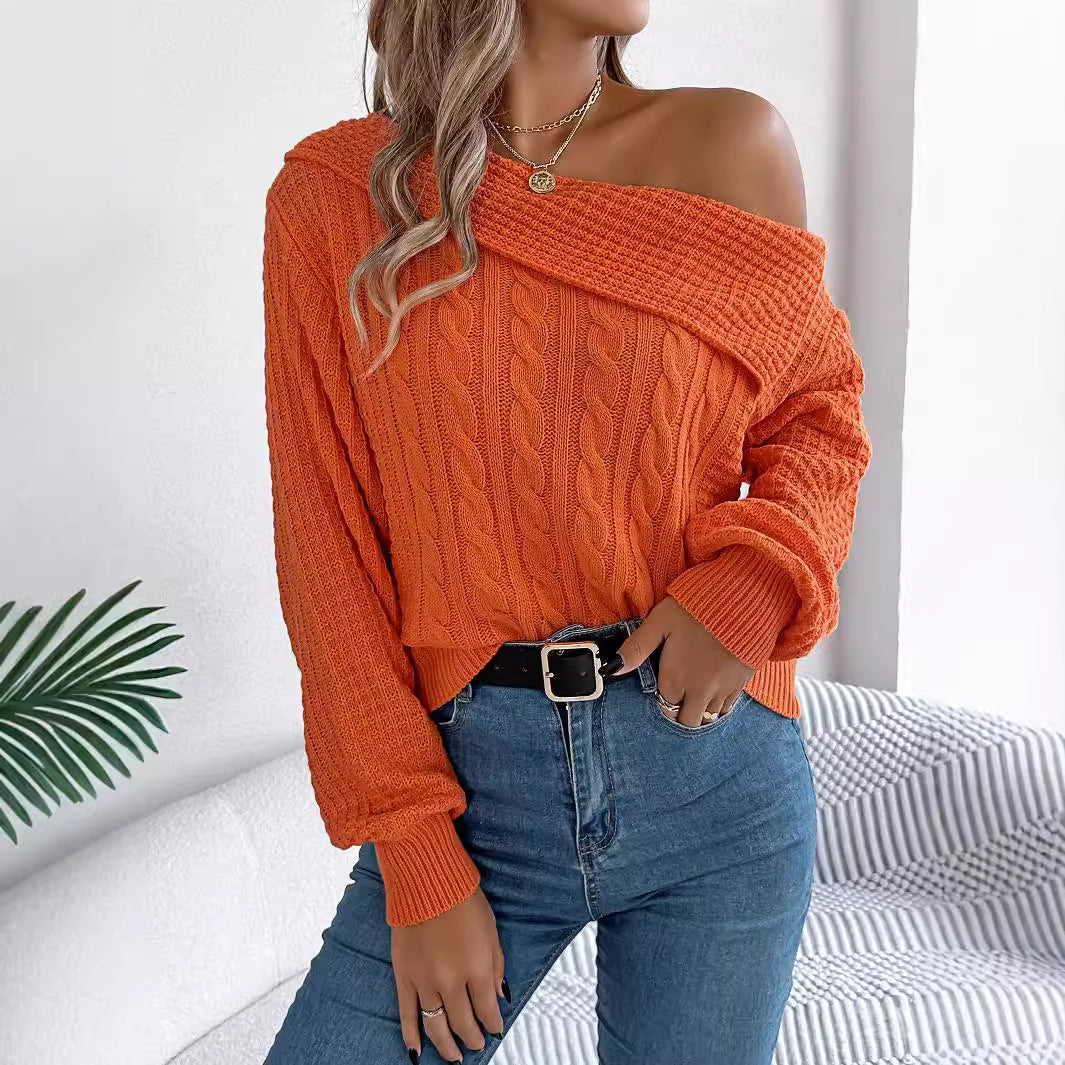 Women's Casual Sexy Lapel Twist Long Sleeve Sweater