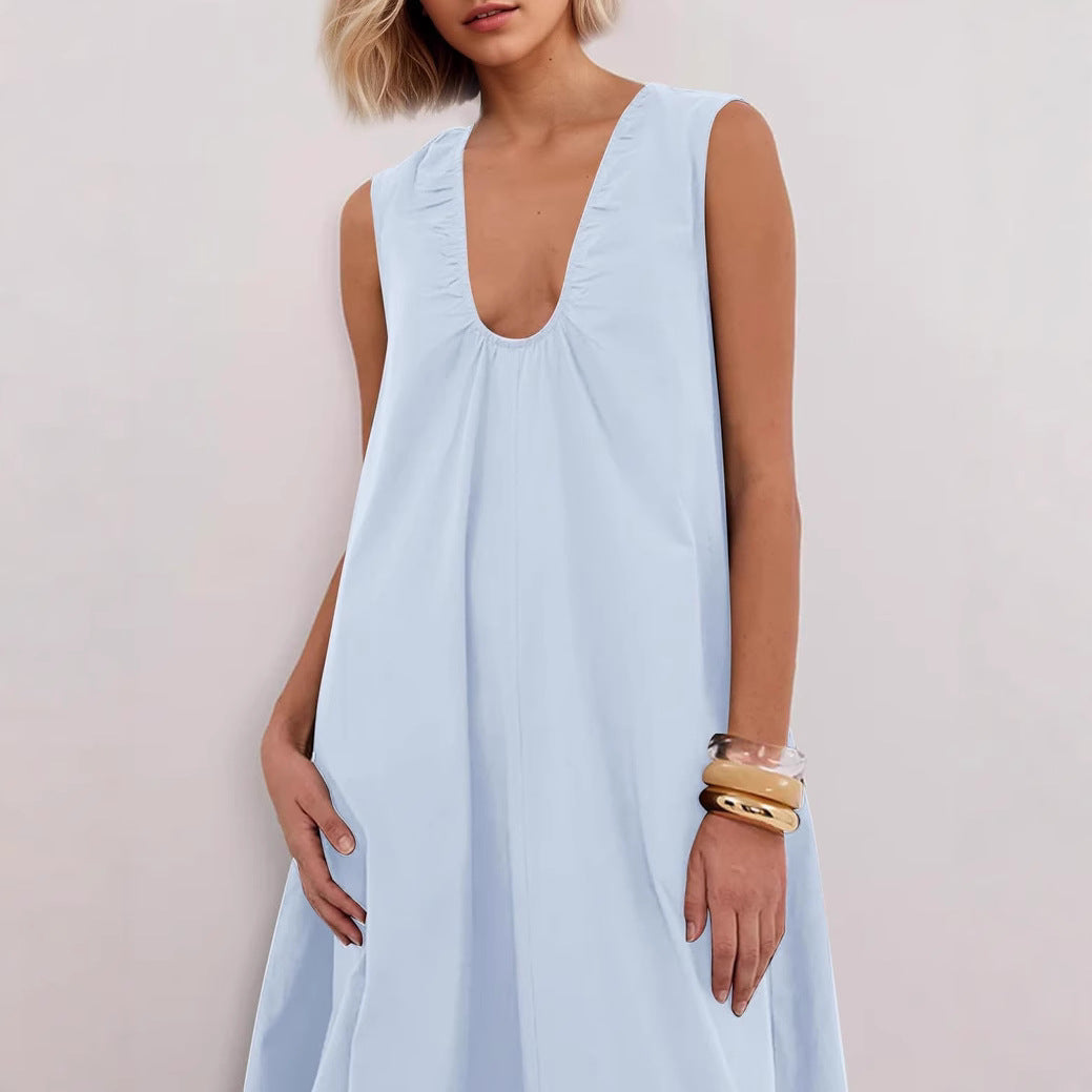 Fashionable Commuter Pleated Double A- Line Slimming Dress