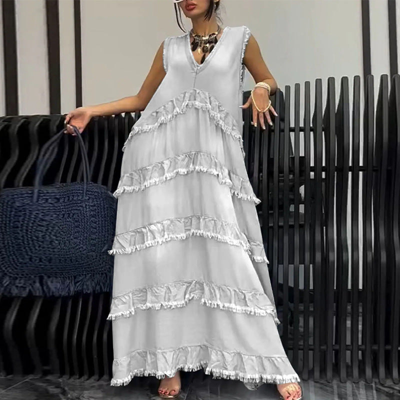 Women's Summer Solid Color Fashion Edging Stitching Dresses