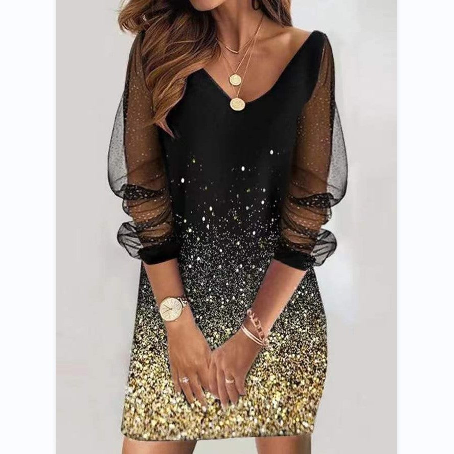 Women's Stylish Spring Sequin Gauze Dress Dresses