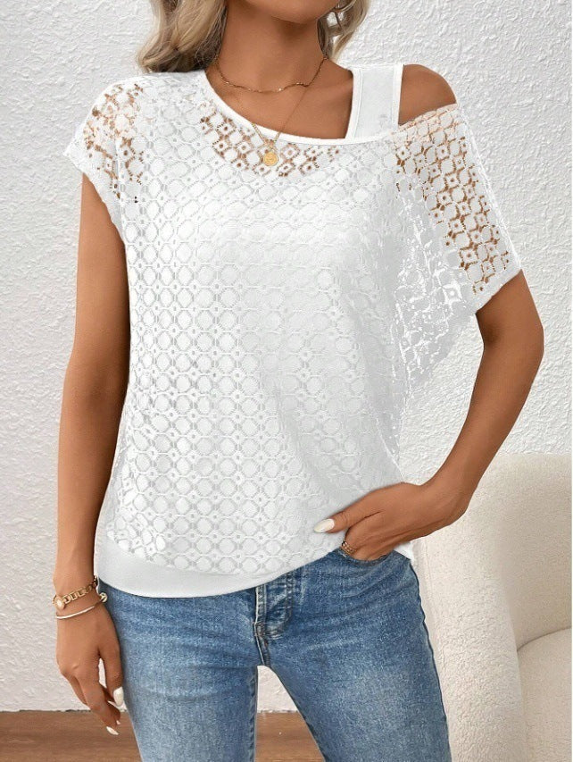Women's Lace Mesh Round Neck Sleeve Fake Two-piece Knitted Sweaters