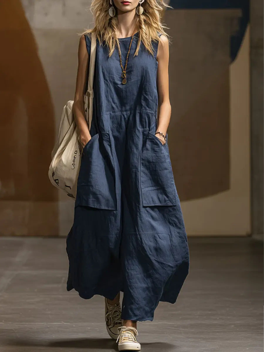 Fashion Charming Loose Sleeveless Three-dimensional Pocket Dress