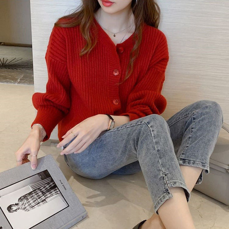 Women's Korean Style Idle Outer Wear Loose Round Neck Knitted Inner Cardigans