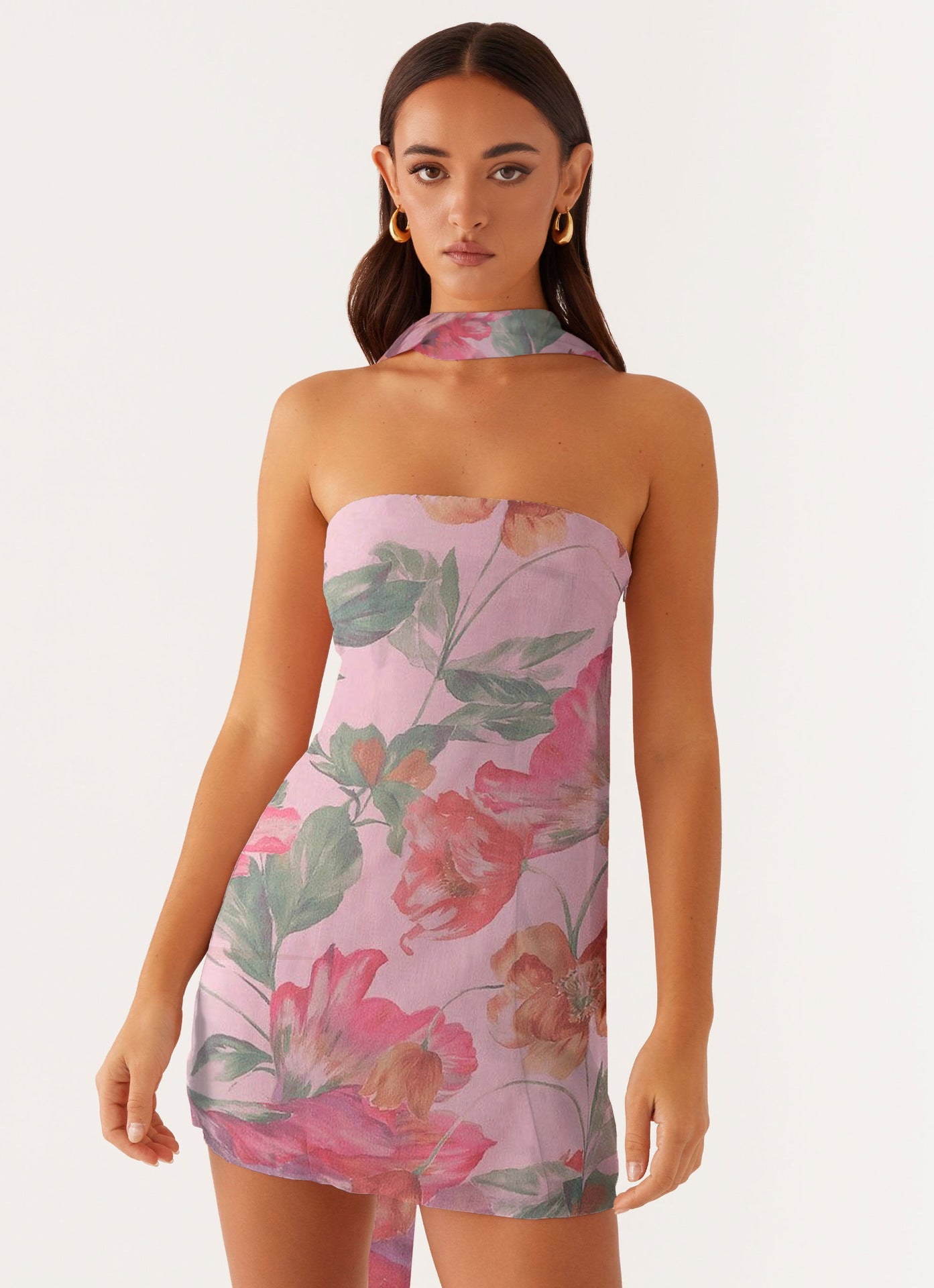 Women's Summer Halter Ribbon Printed Tube High Dress