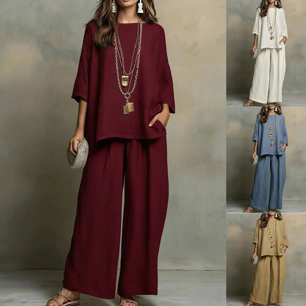 Women's Simple Loose Cotton Linen Blended Shirt Pants