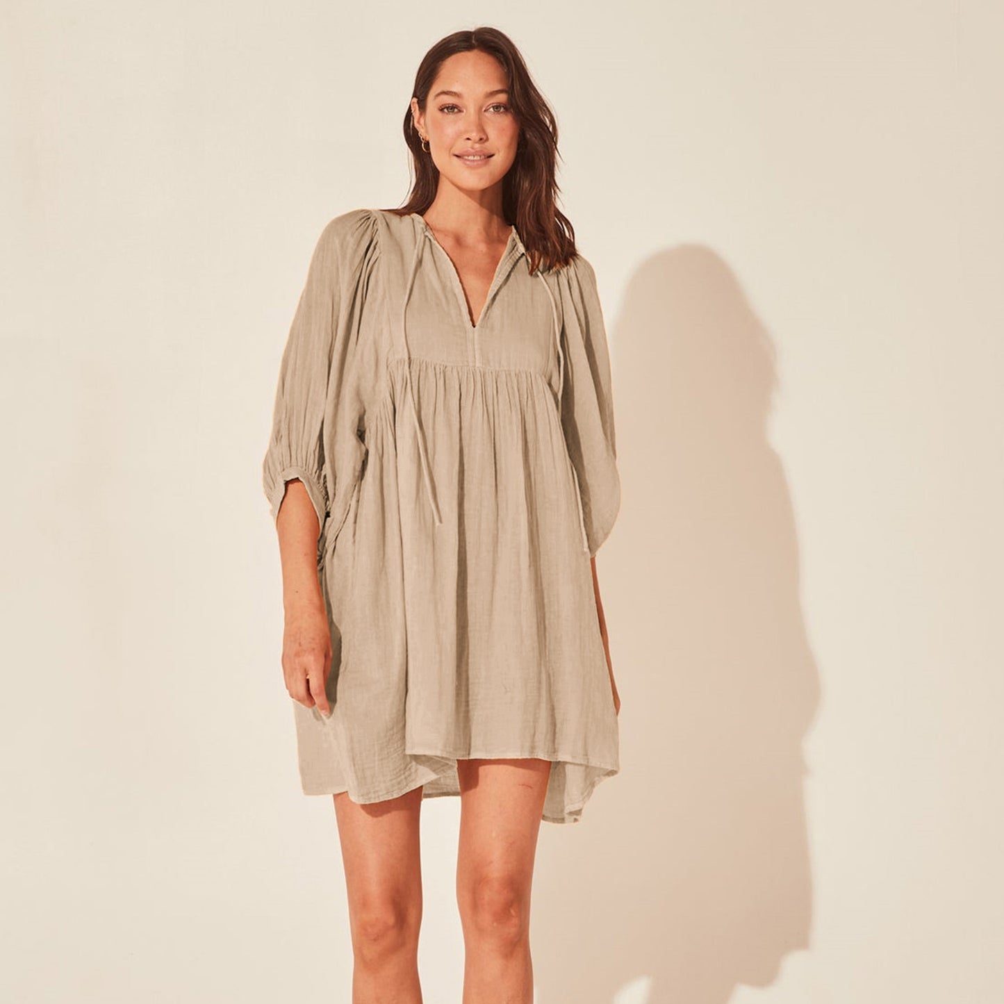 Women's Solid Color Loose Lantern Sleeve Casual Temperament Dress