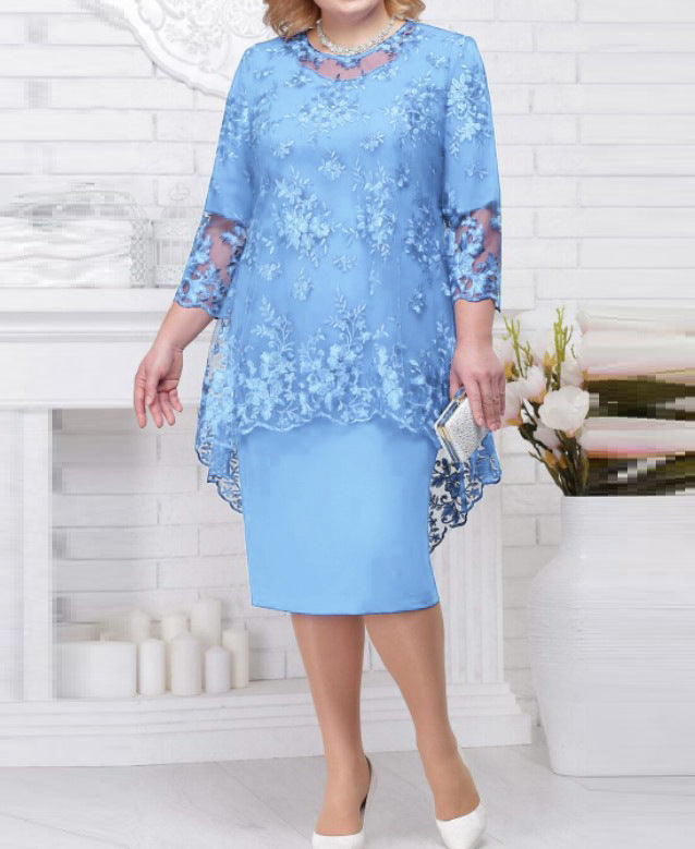 Women's Lace Embroidery Two-piece Set Temperament Commute Dresses
