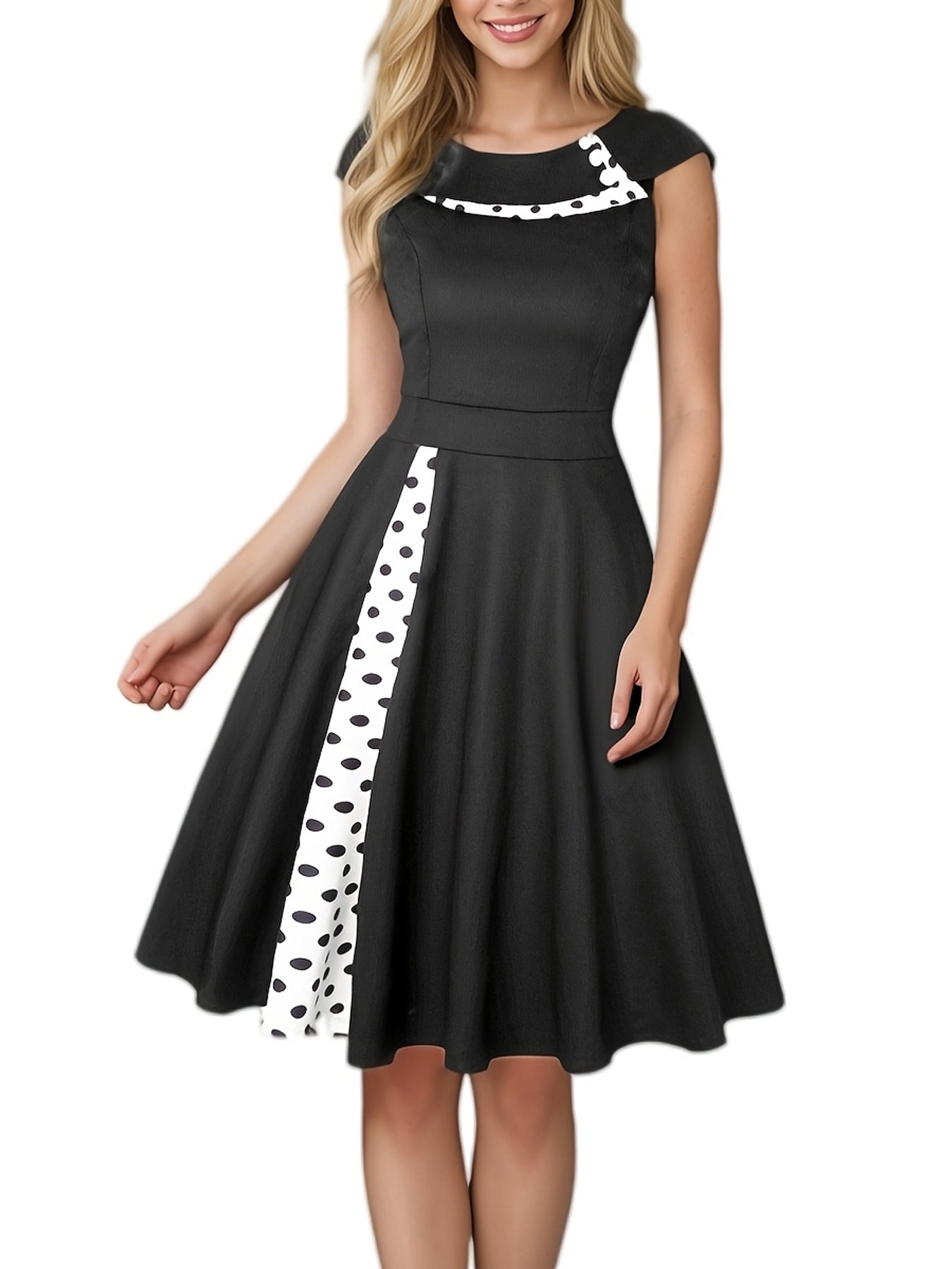 Women's Hepburn Style Polka Dot Cinched Swing Dresses