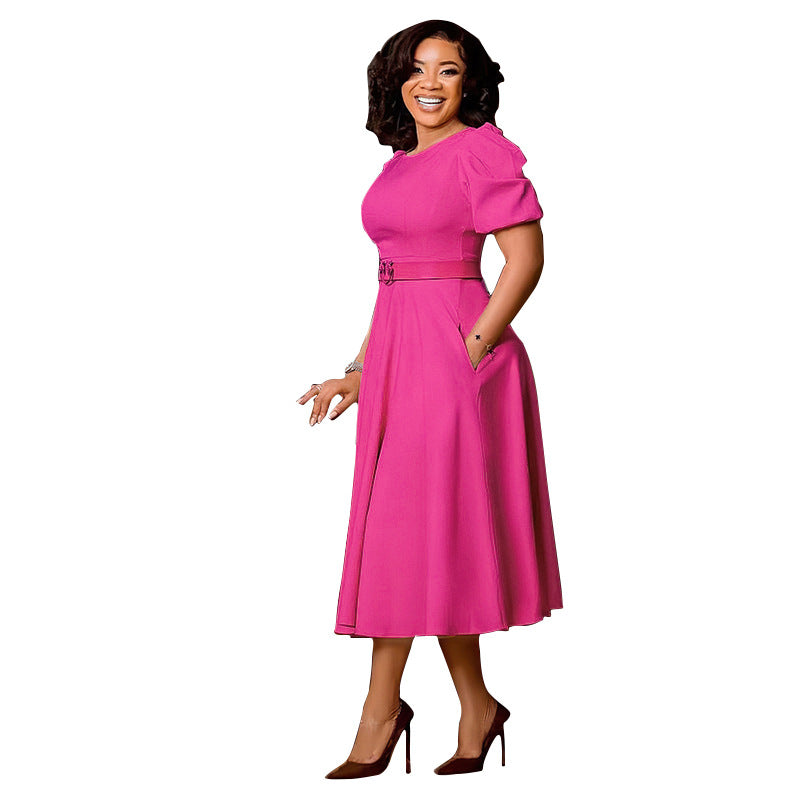 Women's Round Neck Elegant Large Hem Puff Sleeve Dresses