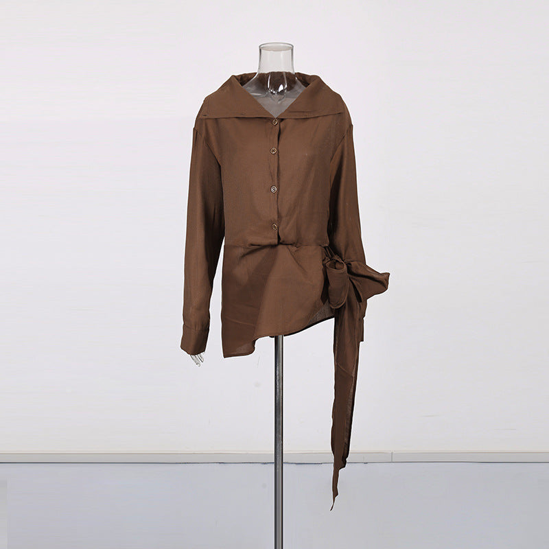 Women's Solid Color Long-sleeved Autumn Fashion Loose Waist Blouses