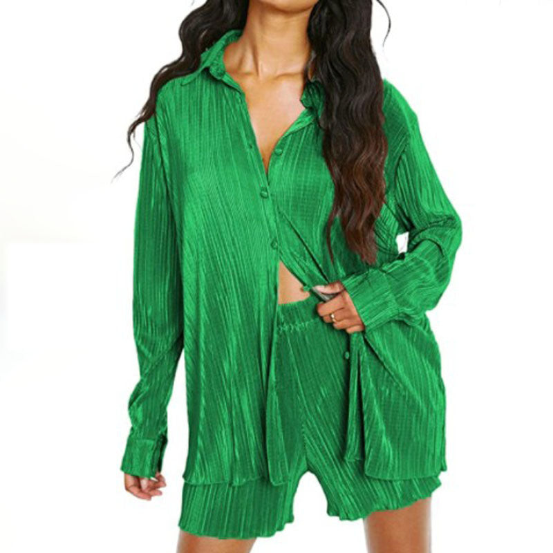 Comfortable Innovative Pleated Long Sleeve Lapel Shorts