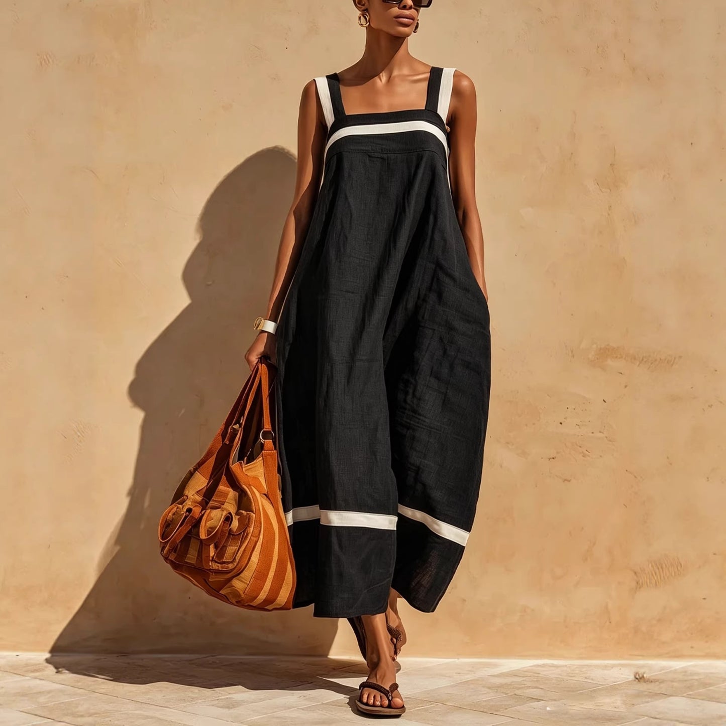 Women's Summer Sling Contrast Color Casual Fashion Jumpsuits