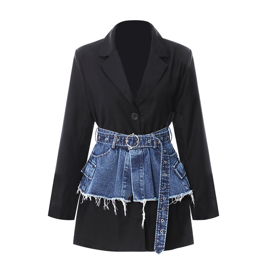 Spring Two-piece Denim Waist Seal Slimming Suits