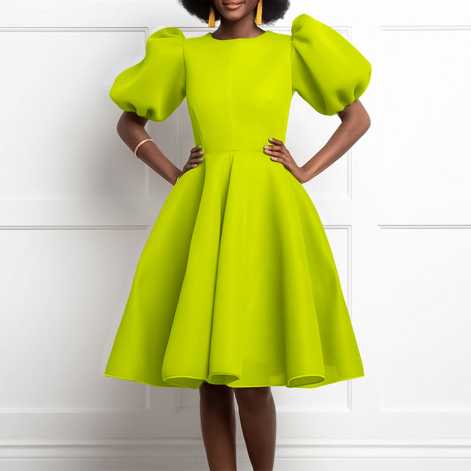 Women's Summer Round Neck Fashion Graceful Puff Sleeve Dresses