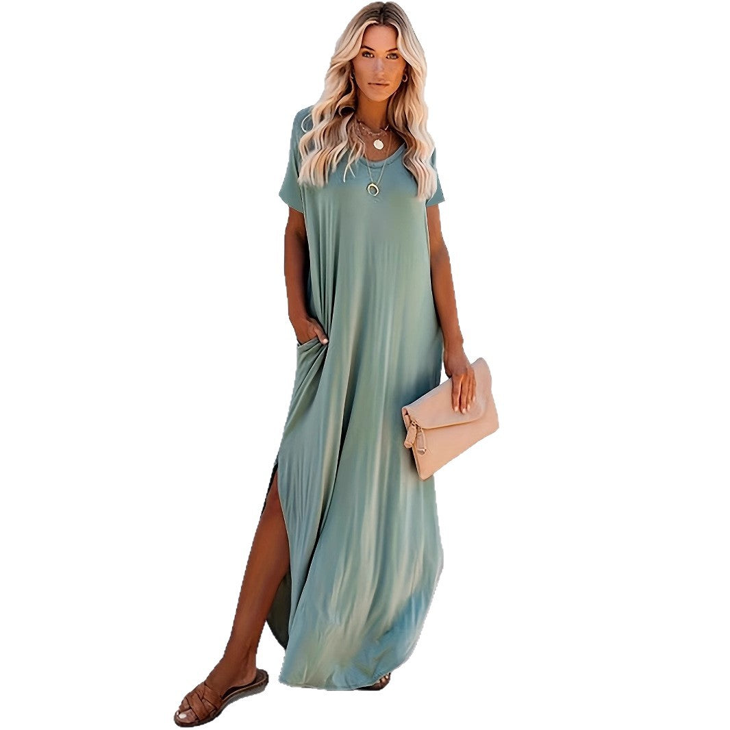 Women's Spring Pure Color Split Casual Style Plus Size