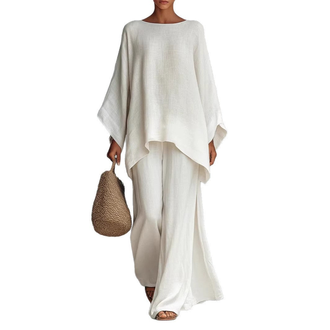 Women's Simple Loose Linen Blended Shirt Wide Fashion Casual Suit