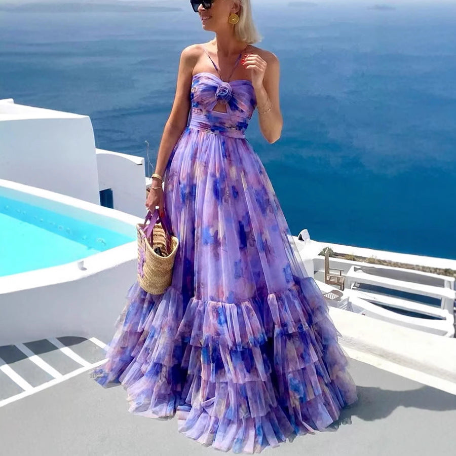Women's Three-dimensional Flower Decoration Sleeveless Sling Oversized Dresses