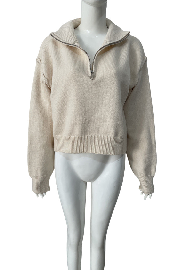 Women's Half Zip Loose Lapels Solid Color Tops
