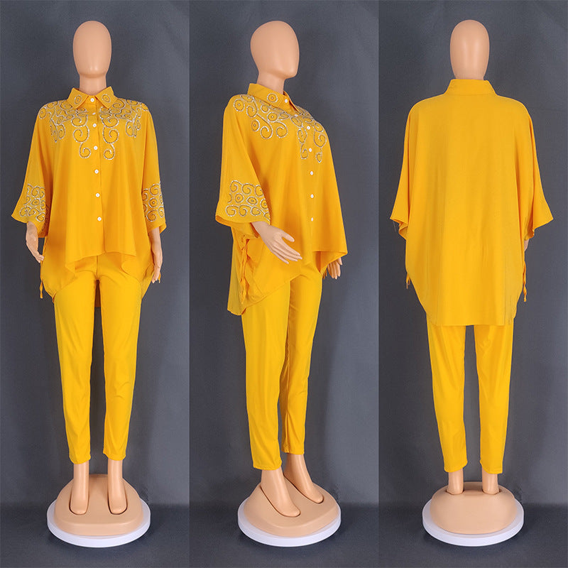 Women's African Commuter Two-piece Set Shirt Pencil Suits