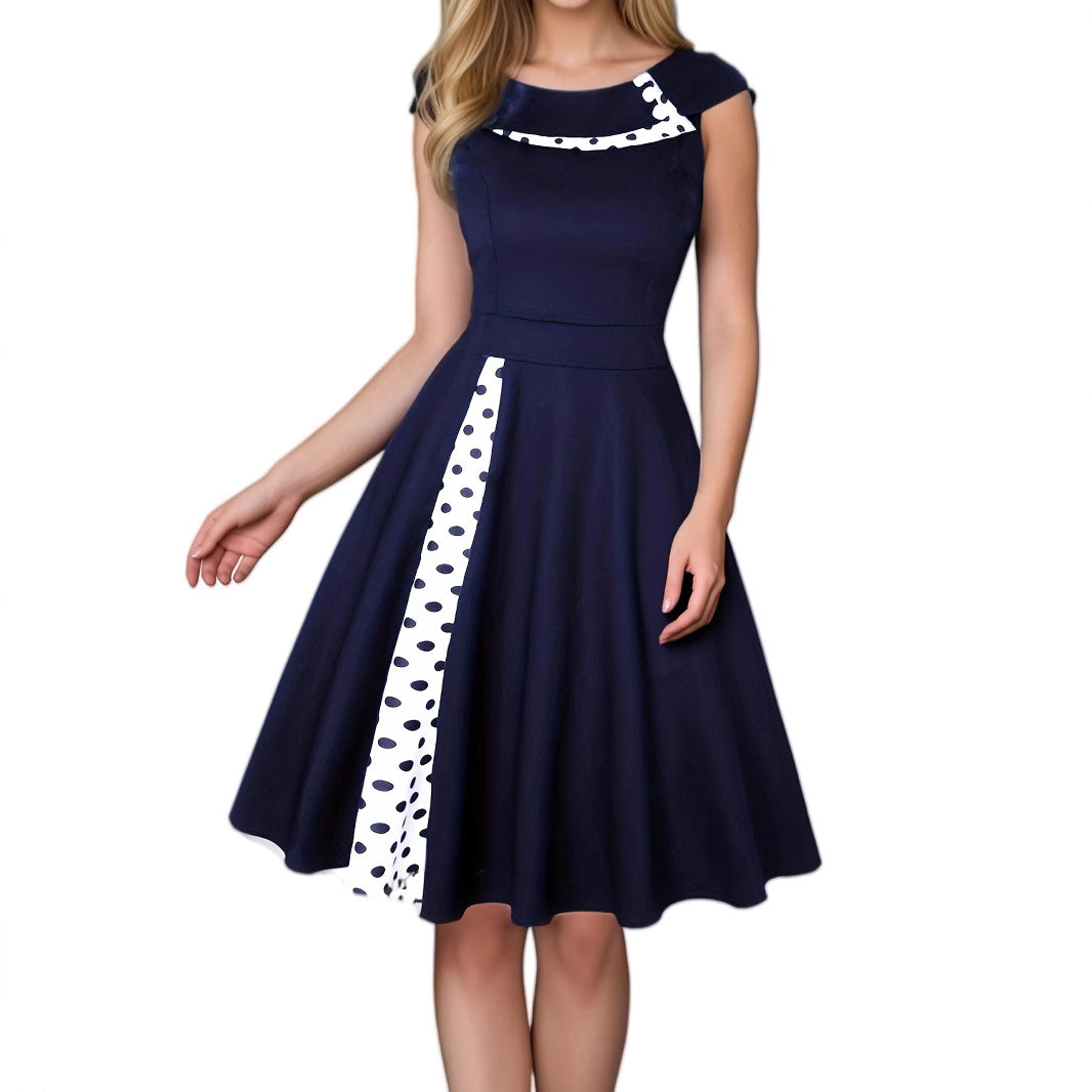Women's Hepburn Style Polka Dot Cinched Swing Dresses