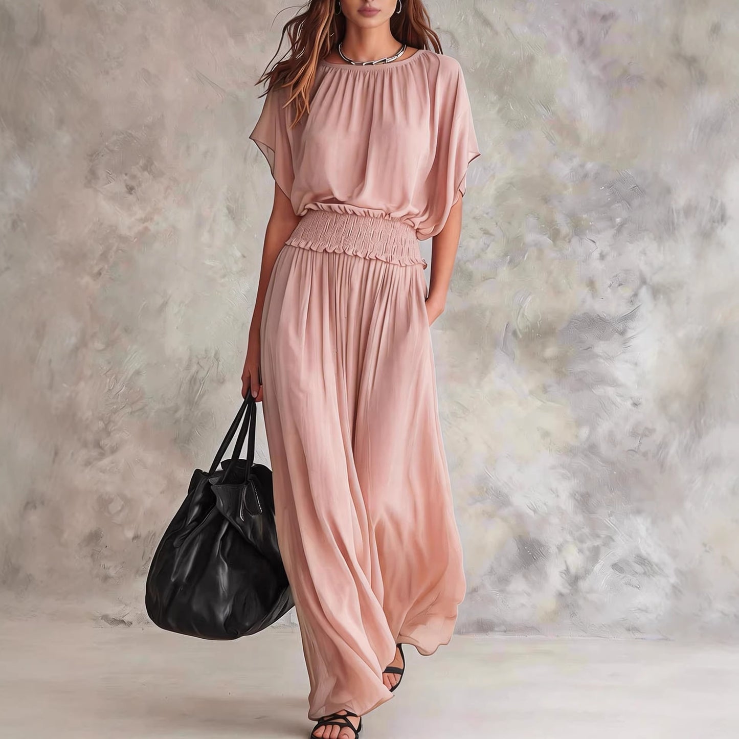 Summer Draping Smocking Elegant Exquisite Long Dress