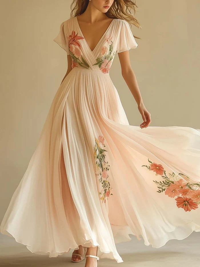 Women's Collar Sleeve Digital Printing Positioning Dress Skirts