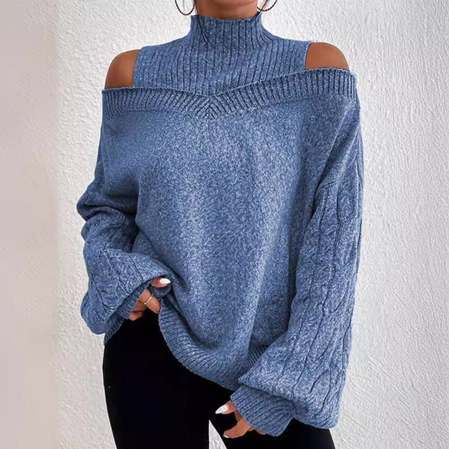 Casual Women's Mock Neck Loose Large Sweater
