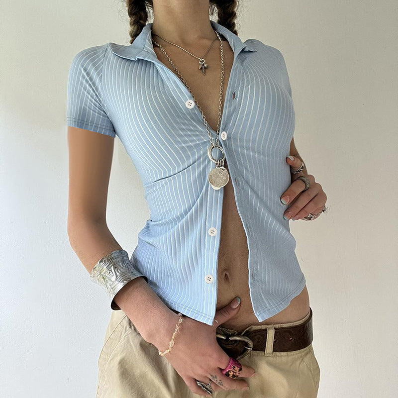 Women's Commute Polo Collar Stripes Shirt Sleeve Basic Urban Blouses