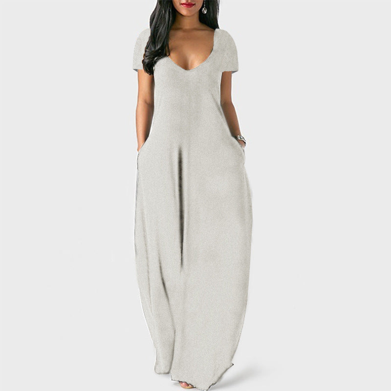 Women's Summer Solid Color Sexy Deep V Dress