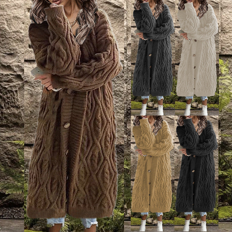 Beautiful Women's Knitted Loose Button Long Sweaters
