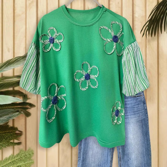 Mid-length T-shirt Summer Fashion Three-dimensional Flower Blouses