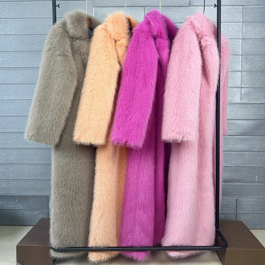 Women's Imitation Plush Furry Fur Extended Collar Coats
