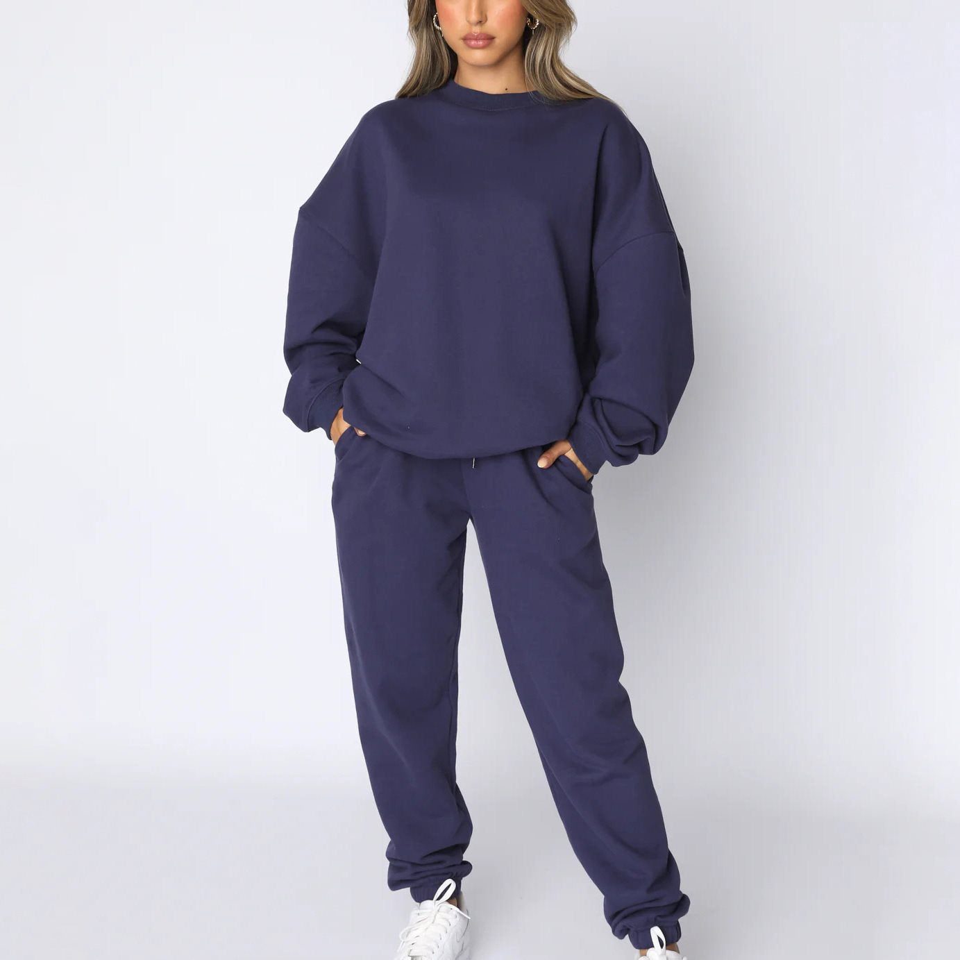 Women's Solid Color Round Neck Long-sleeved Pullover Trousers Suits