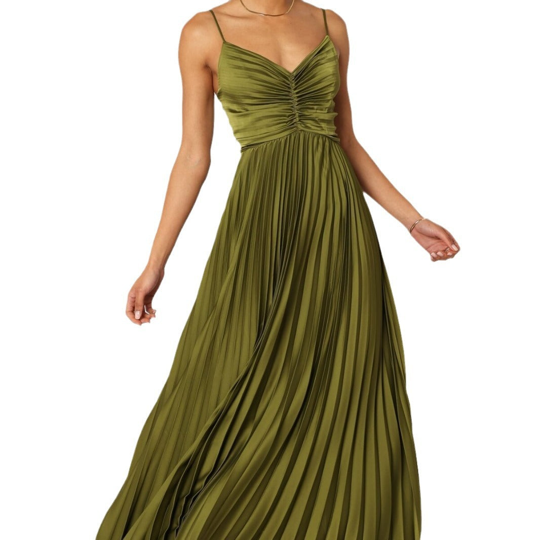 Elegant Graceful Sling Backless Long Pleated Dresses