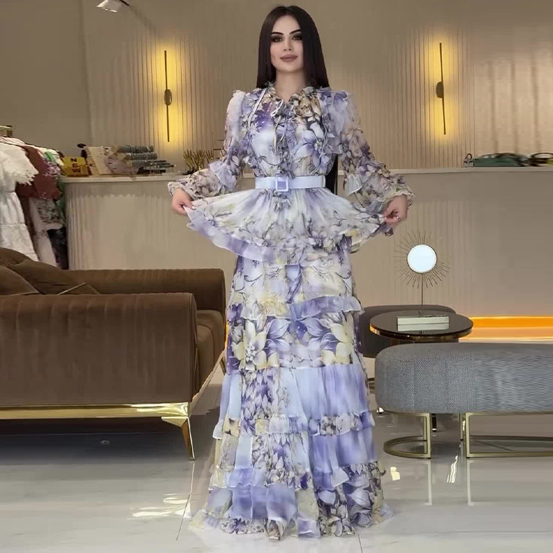 Women's Autumn Fashionable Printed Elegant Long Dress Dresses