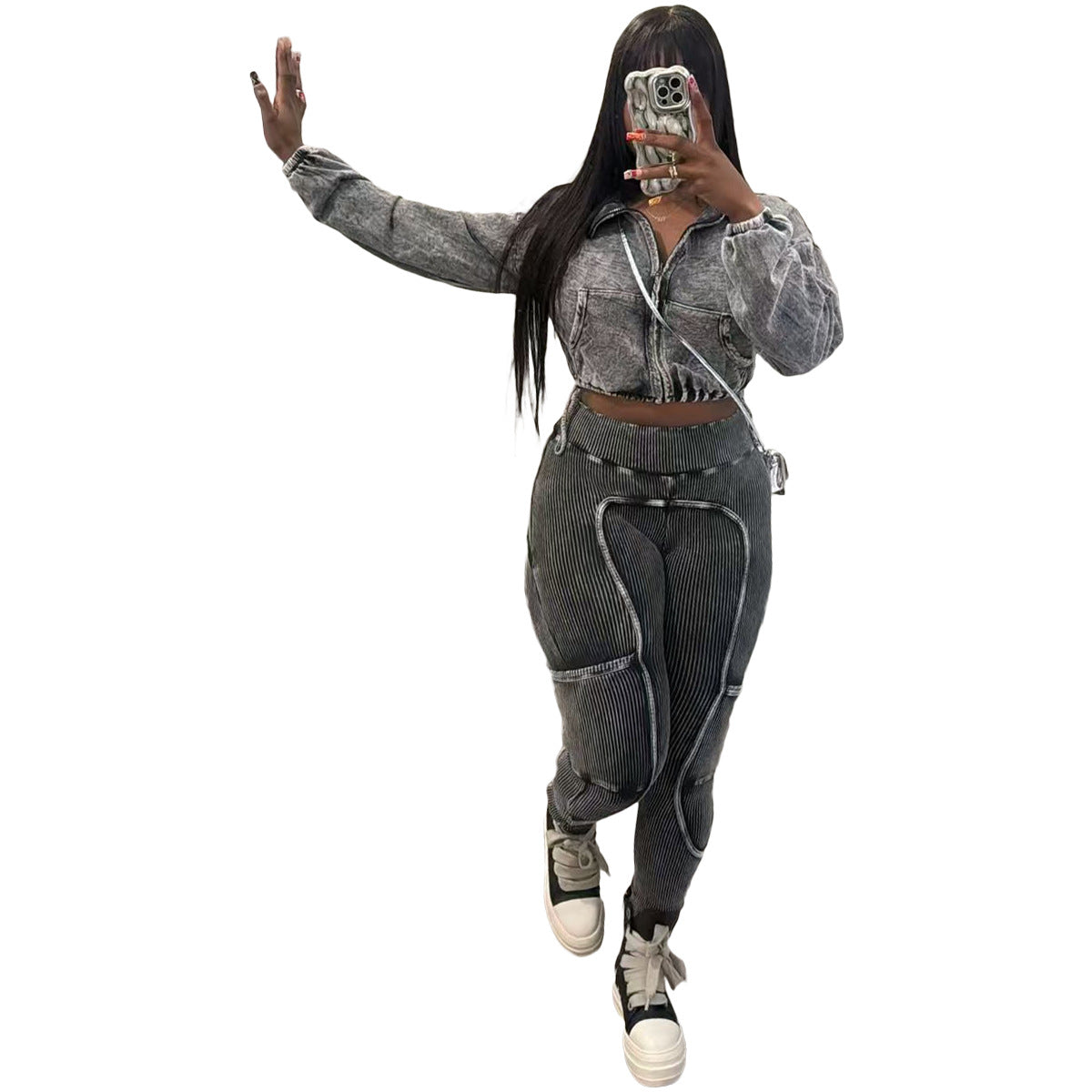 Women's Sports Washed Fried Flowers Distressed Stitching Suits