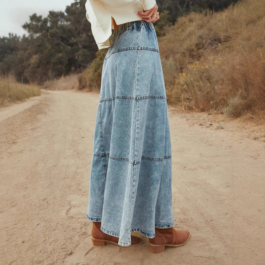 Women's Casual Bohemian Layered Stitching Denim Skirts