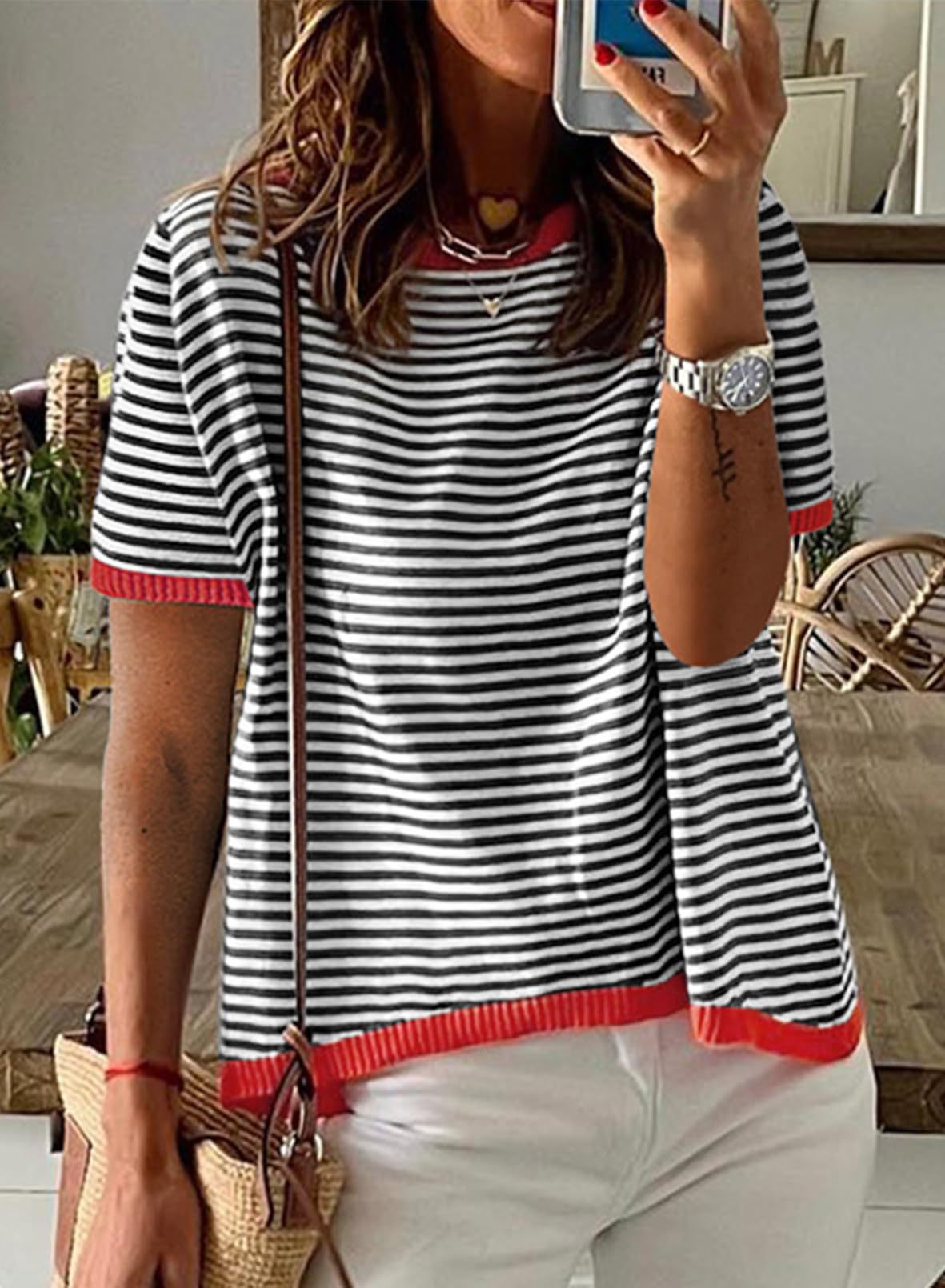 Striped Color Collision Design Drop Shoulder Women's Sweater