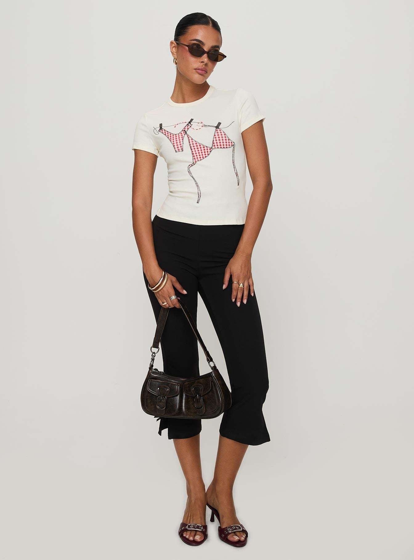 Women's Casual Bow Cropped Elastic Waist Temperament Pants