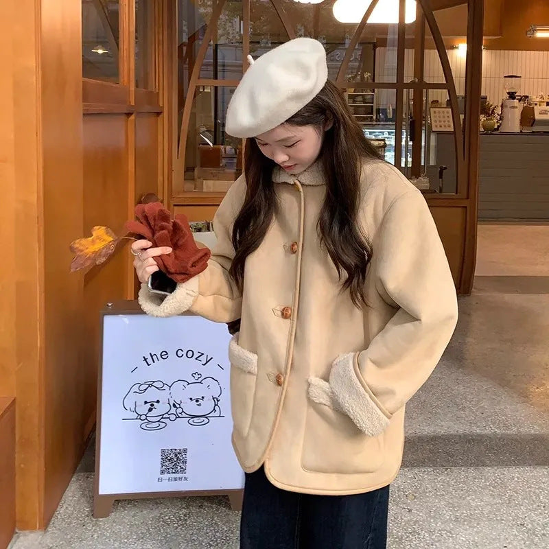 Fashionable Korean Stitching Design Lapel Warm Jackets